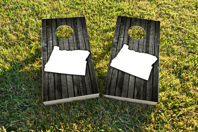 Wood Slat State (Oregon) Themed Custom Cornhole Board Design