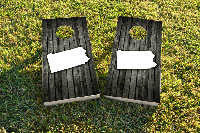 Wood Slat State (Pennsylvania) Themed Custom Cornhole Board Design