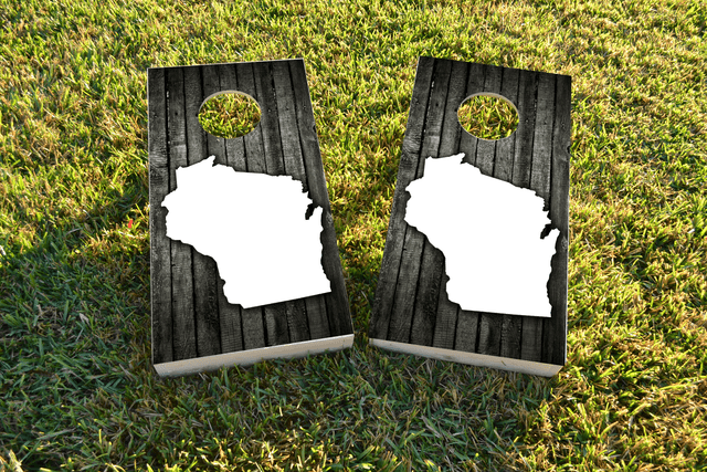 Wood Slat State (Wisconsin) Themed Custom Cornhole Board Design