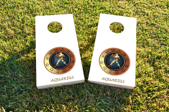 Zodiac White (Aquarius) Themed Custom Cornhole Board Design