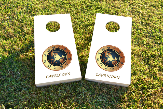 Zodiac White (Capricorn) Themed Custom Cornhole Board Design