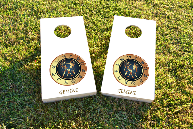 Zodiac White (Gemini) Themed Custom Cornhole Board Design