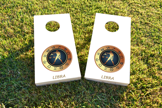 Zodiac White (Libra) Themed Custom Cornhole Board Design