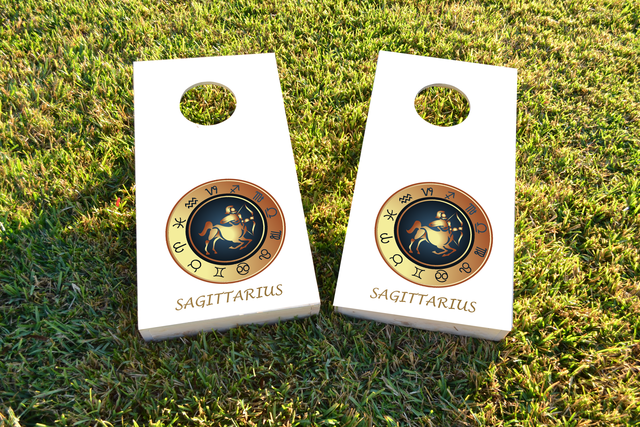 Zodiac White (Sagittarius) Themed Custom Cornhole Board Design