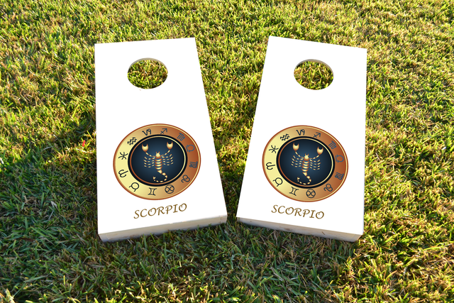 Zodiac White (Scorpio) Themed Custom Cornhole Board Design