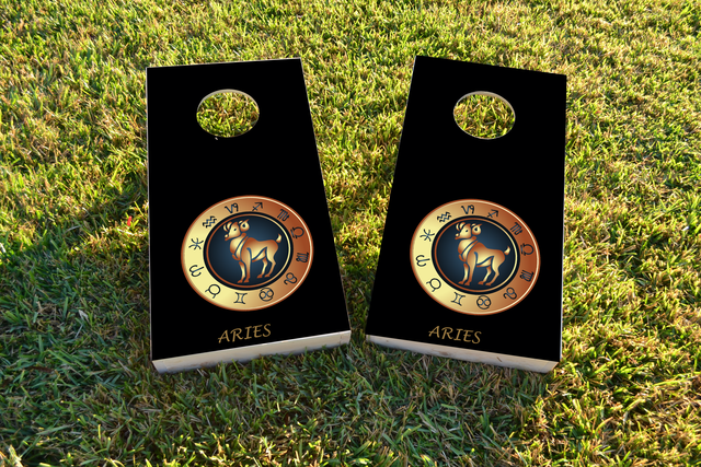 Zodiac Black (Aries) Themed Custom Cornhole Board Design