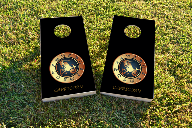 Zodiac Black (Capricorn) Themed Custom Cornhole Board Design