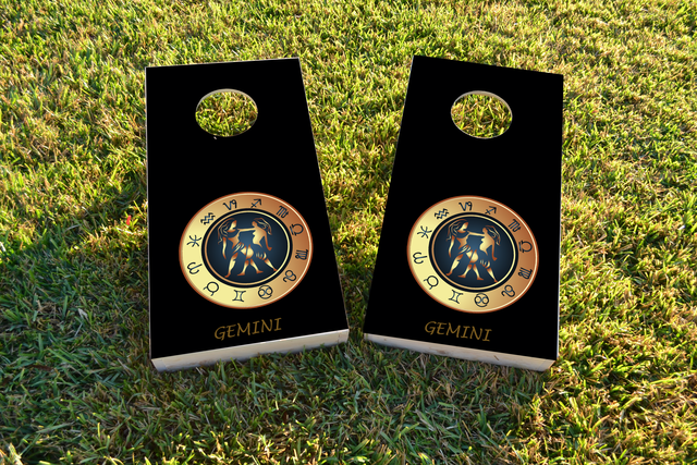 Zodiac Black (Gemini) Themed Custom Cornhole Board Design