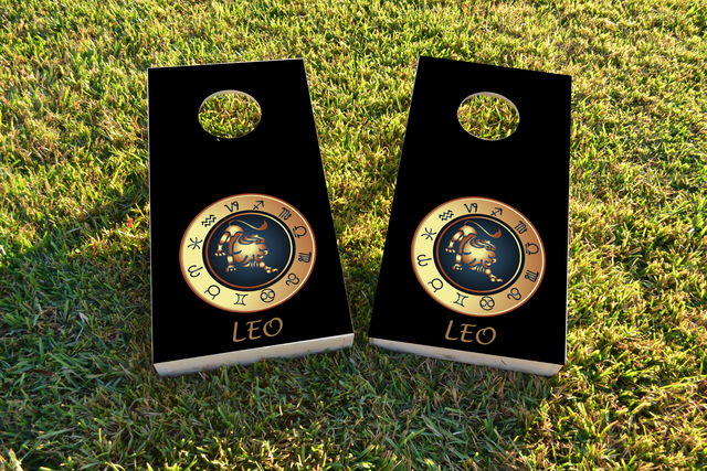 Zodiac Black (Leo) Themed Custom Cornhole Board Design