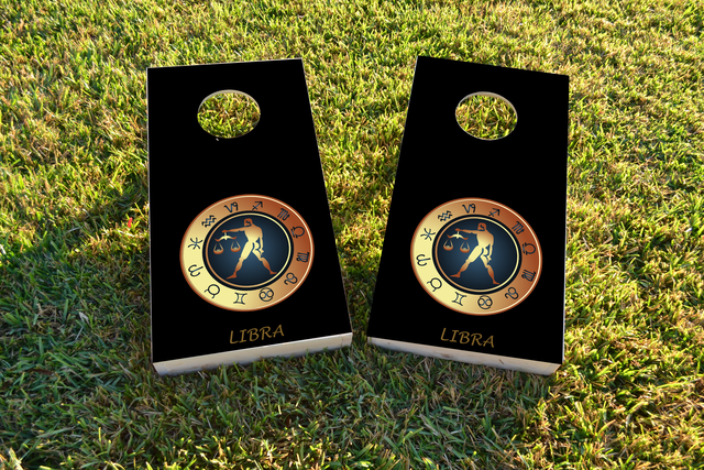 Zodiac Black (Libra) Themed Custom Cornhole Board Design