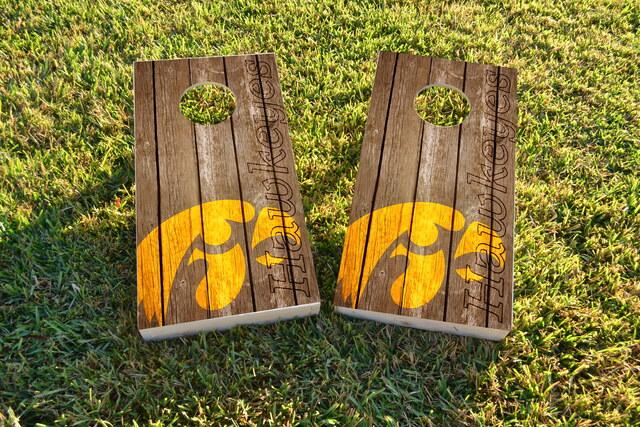NCAA Wood Slat (Iowa Hawkeyes) Themed Custom Cornhole Board Design