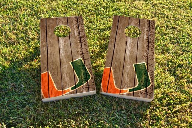 NCAA Wood Slat (Miami Hurricanes) Themed Custom Cornhole Board Design