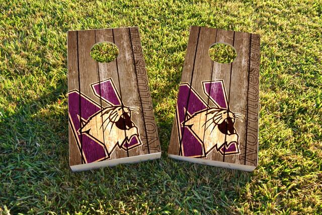 NCAA Wood Slat (Northwestern Wildcats) Themed Custom Cornhole Board Design