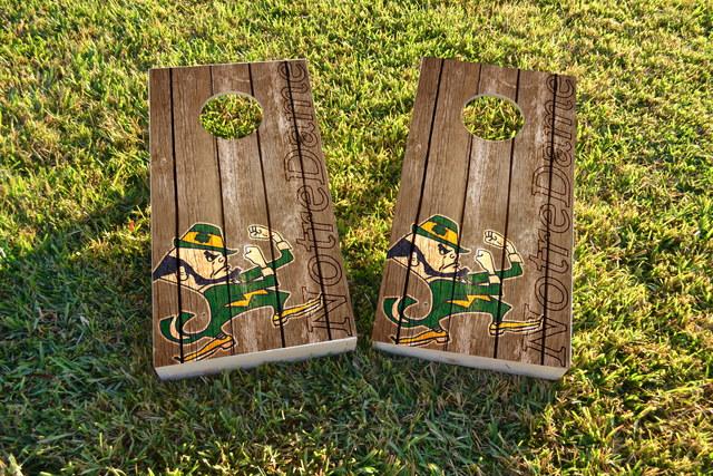 NCAA Wood Slat (Notre Dame Fighting Irish) Themed Custom Cornhole Board Design