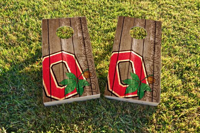NCAA Wood Slat (Ohio State Buckeyes) Themed Custom Cornhole Board Design