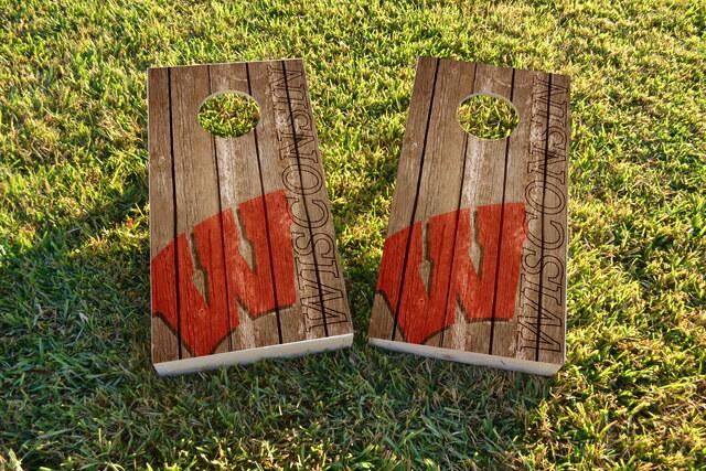 NCAA Wood Slat (Wisconsin Badgers) Themed Custom Cornhole Board Design