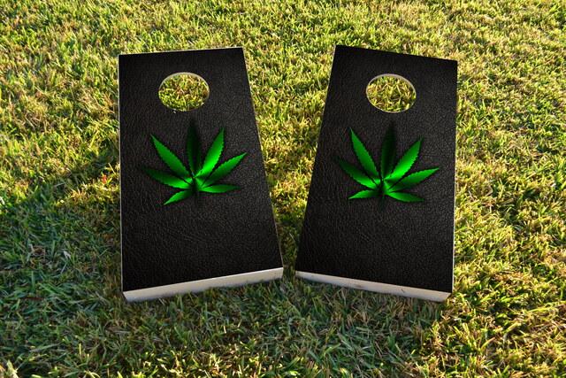 Weed Leather Themed Custom Cornhole Board Design