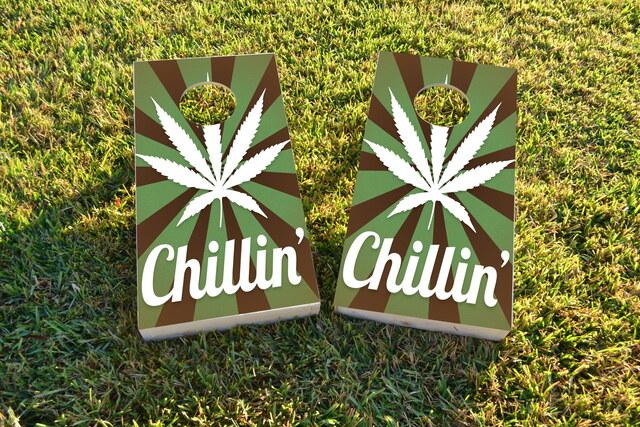 Weed Chillin' Themed Custom Cornhole Board Design
