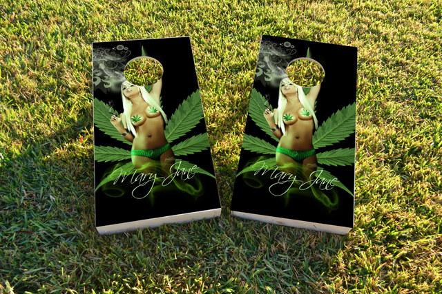 Mary Jane Model Themed Custom Cornhole Board Design