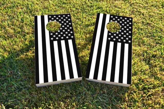 Black and White Flag Themed Custom Cornhole Board Design