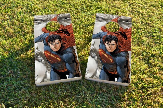 Superman Cartoon Themed Custom Cornhole Board Design