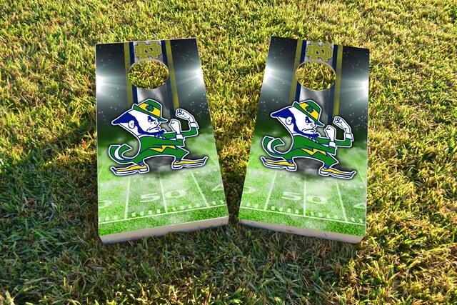 NCAA Field (Notre Dame Fighting Irish) Themed Custom Cornhole Board Design