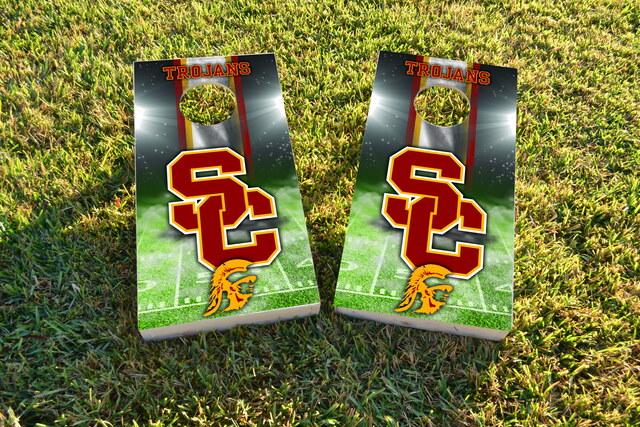 NCAA Field (USC Trojans) Themed Custom Cornhole Board Design
