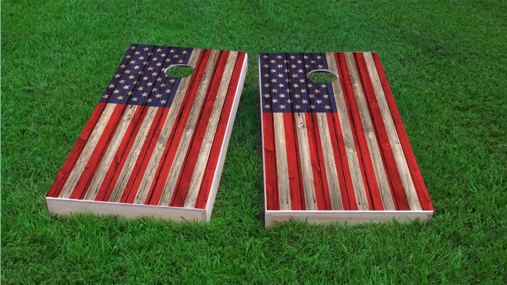 American Flag Wood Slat Themed Custom Cornhole Board Design