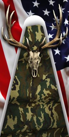 Camouflage Deer Mount With Flag Background Themed Custom Cornhole Board Design