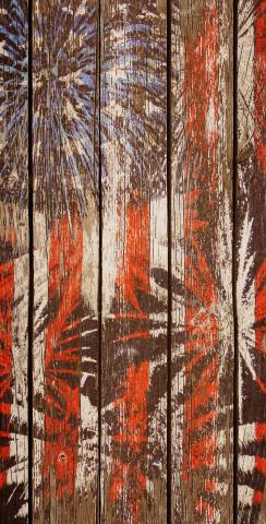 Distressed Wood Slat Patriotic Fireworks Themed Custom Cornhole Board Design