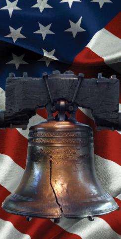 Cracked Liberty Bell Over-top American Flag Themed Custom Cornhole Board Design