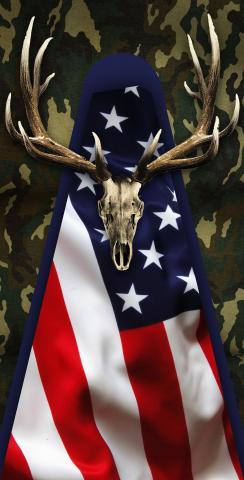 Patriotic Deer Mount With Camouflage Themed Custom Cornhole Board Design