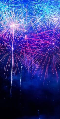 Starry Night Fireworks Show Themed Custom Cornhole Board Design