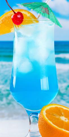Blue Drink on the Beach Themed Custom Cornhole Board Design