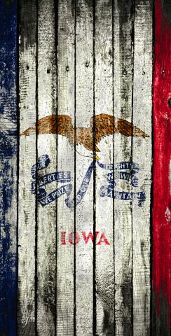 Distressed Wood Flag (Iowa) Themed Custom Cornhole Board Design