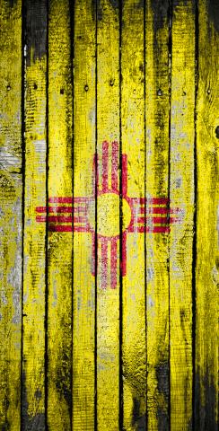 Distressed Wood Flag (New Mexico) Themed Custom Cornhole Board Design