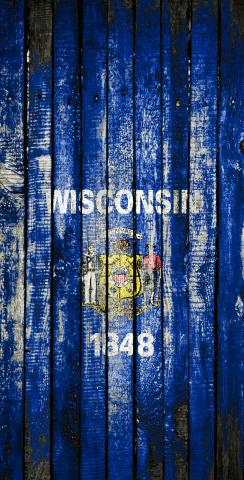 Distressed Wood Flag (Wisconsin) Themed Custom Cornhole Board Design
