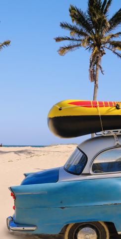 Beach Car Themed Custom Cornhole Board Design