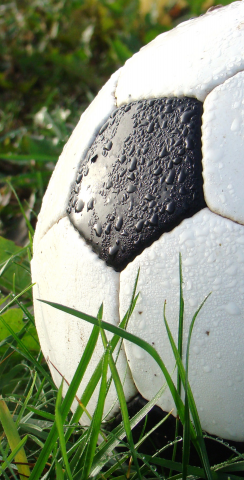 Soccer Ball in Grass Themed Custom Cornhole Board Design