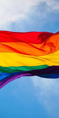 Gay Pride Rainbow Flag in the Sky Themed Custom Cornhole Board Design