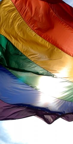 Gay Pride Rainbow Flag in the Sun Themed Custom Cornhole Board Design
