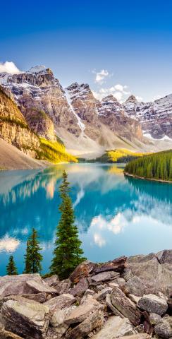  Snow Topped Mountains Over Lake