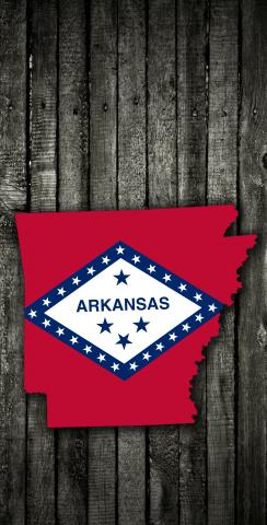 Wood Slate State Flag & Map (Arkansas) Themed Custom Cornhole Board Design