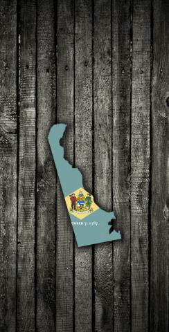 Wood Slate State Flag & Map (Delaware) Themed Custom Cornhole Board Design