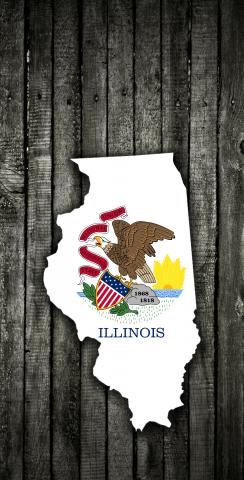 Wood Slate State Flag & Map (Illinois) Themed Custom Cornhole Board Design