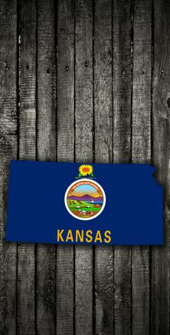 Wood Slate State Flag & Map (Kansas) Themed Custom Cornhole Board Design