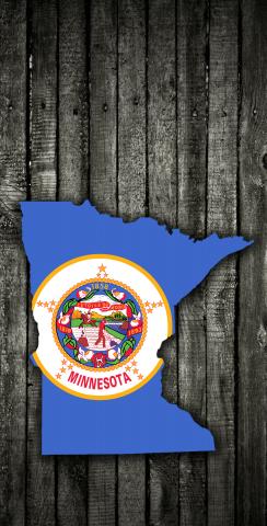 Wood Slate State Flag & Map (Minnesota) Themed Custom Cornhole Board Design