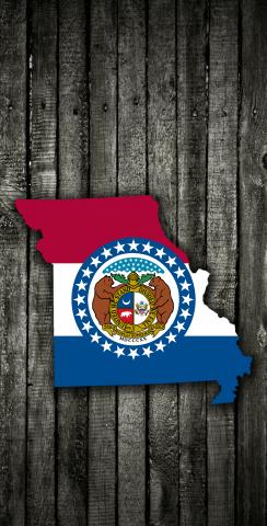 Wood Slate State Flag & Map (Missouri) Themed Custom Cornhole Board Design
