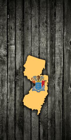 Wood Slate State Flag & Map (New Jersey) Themed Custom Cornhole Board Design