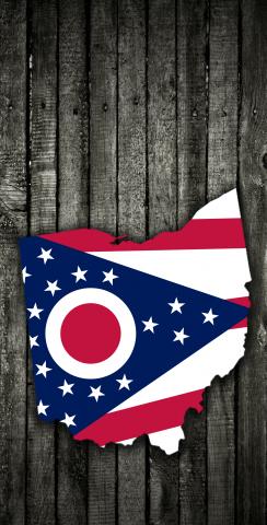 Wood Slate State Flag & Map (Ohio) Themed Custom Cornhole Board Design